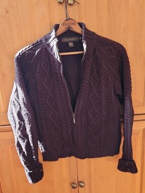 Chocolate Irish Wool Zip Cardigan
